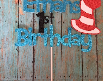 Cat in the hat Birthday cake topper,custom,Cat N' the hat,Dr Suess,Name cake topper,birthday,cake topper,boys,hat,cats hat, 1-Ct