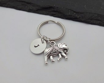Elephant Charm Keyring, Initial Elephant Keyring, Hand Stamped Keyring, Elephant Keyring, Animal keyring, Keychain, Personalised, Gift