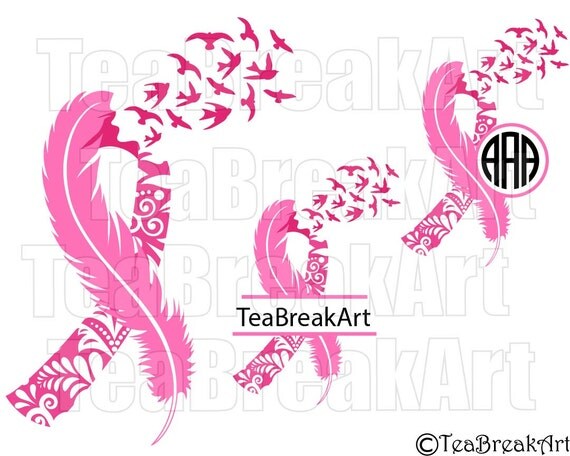 Download Breast Cancer Awareness zentangle feather bird flying frame