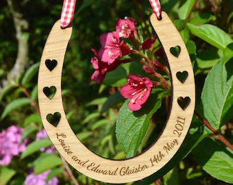 Oak Wooden Personalised Engraved Wedding Day Good Luck Horseshoe For Bride