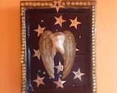 SALE CLEARANCE Art Teeth Tooth Fairy Small Wall Shadow box OOAK Diorama Stars Blue And Silver Dentist Gift