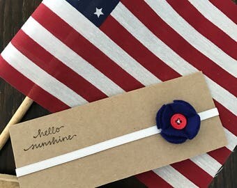 Red & Blue Felt Flower Headband for newborn/baby/toddler/little girl
