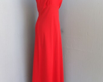 Vintage 1970s Polyester Dress, Red Maxi Dress, Boho, Hostess Dress, Yachting, Resort Wear, Valentines Day
