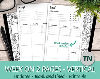 TN Regular - Undated Week on Two Pages Vertical Layout, Habits & Tasks Tracker, Lined - Printable Planner Insert Traveler's Notebook, PDF