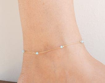 Dainty anklet,opal anklet,beach anklet,minimalist,everyday anklet,gold anklet,opal bead anklet,ankle bracelet,opal jewelry