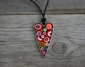 Heart Mosaic Pendant, Stained Glass Pendant, Wearable Art