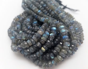 6.0 mm - 6.5 mm Labradorite Rondelles Beads, 8 inches