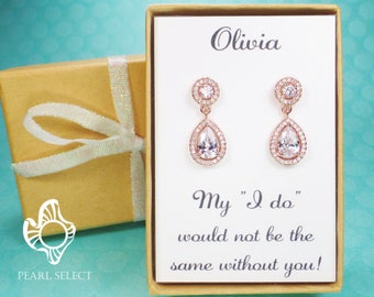 Bridesmaid Gift,Rose Gold Bridesmaid Earrings,gold Bridal Jewelry,wedding jewelry,bridal party gift,Bridal earrings,Cubic Zirconia earrings