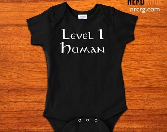 Level 1 Human Baby Onesie - World of Warcraft Level 1 Human Bodysuit - Dungeons and Dragons Level 1 Human Onepiece