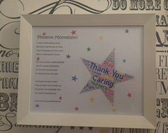 Thank You Poem, Gift For Preschool Teacher, Teachers Leaving Gift, Word Cloud Frames, Gift For Teaching Assistants