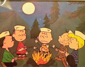 1970 Charlie Brown Matted Vintage Print Campfire