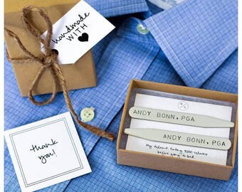 Personalized Collar Stays // 1 Set of Collar Stays // Groomsmen, New Job, Job Promotion, Birthday, Anniversary, Wedding Present