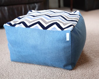 Stuffed Animal Storage - Floor Lounger Pillow - Finkie Futon Mini - Denim and Navy Chevron
