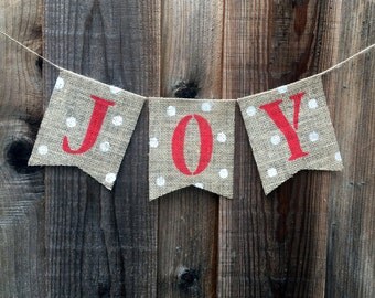 JOY BURLAP BANNER, Christmas Banner, Snowflake Banner, Christmas Decor, Holiday Decor, Winter Decor, Mantel Decor, Rustic Christmas