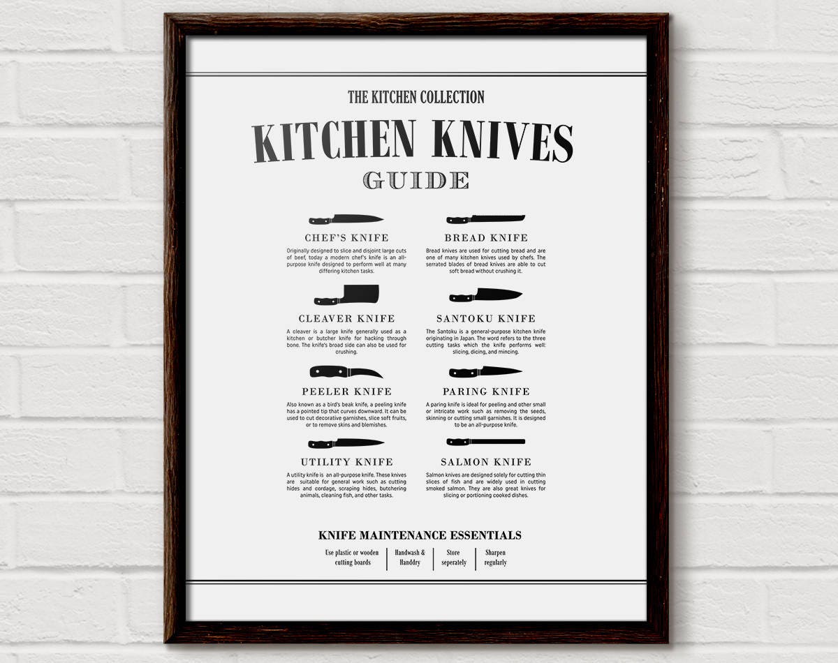 Kitchen Knife Chart Butcher Print Kitchen Diagram Cooking