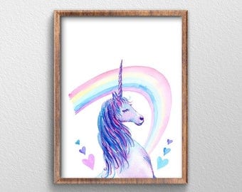 Unicorn - Unicorn Art - Unicorn Party Birthday - Print Art - Unicorn Poster - Rainbow Art - Rainbow Birthday Party Decor - Unicorn Print