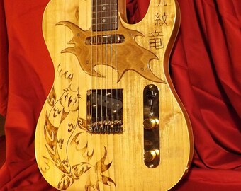 Custom Tribal Koi Fish Tattooed Telecaster Guitar Body with Custom Wood Pickguard and Gloss Polyurethane Finish - One of a Kind!