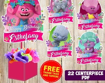 22 Trolls centerpieces, Trolls printable centerpieces, Trolls party supplies, Trolls birthday, Favors, decorations