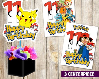 3 Pokemon centerpieces, Pokemon printable centerpieces,Pokemon party supplies,Pokemon birthday, Favors, decorations, instant download