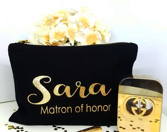 Personalized Cosmetic Bag, Bridesmaid Gift, Make Up Bag, Cosmetic Bag, Custom Cosmetic make up, Bridesmaid Bag,Gold Personalized Bag,