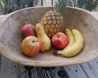 Vintage wood bowl, hand carved wood bowl, bread wood bowl