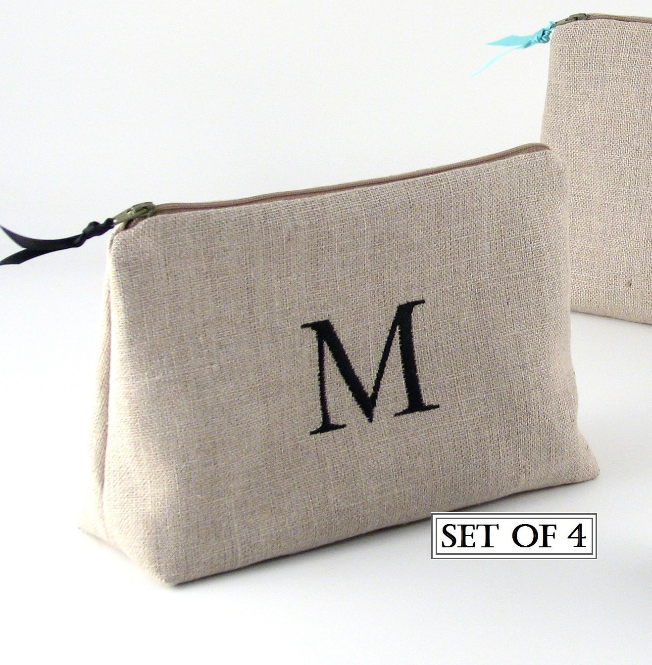 Set of 4 Monogrammed Makeup Bags Bridesmaid Cosmetic Bag