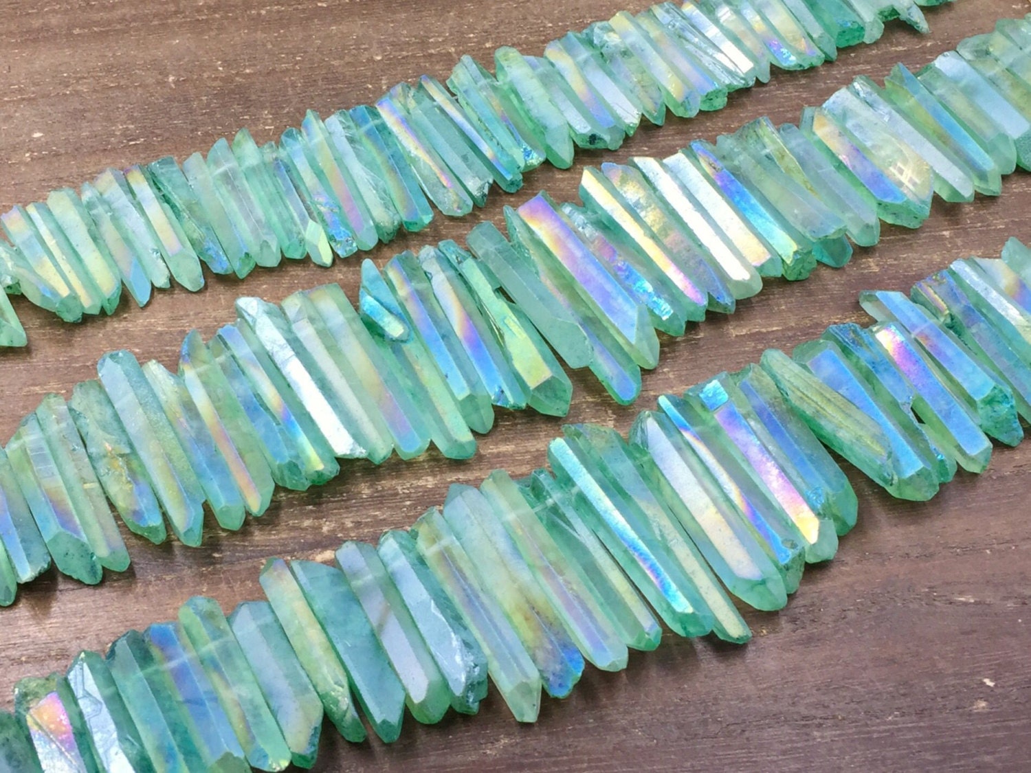 Aura Mint Green Quartz Points Raw Green Crystal Points Sticks