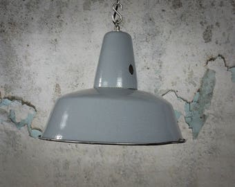 Vintage grey Polish enamel factory light, vintage Industrial lamp, pendant light, industrial lighting
