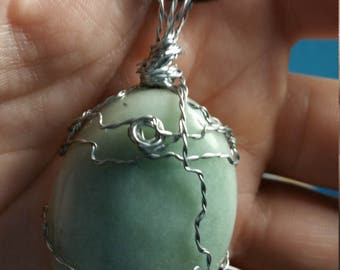 Aventurine Wire Wrapped Necklace, Oval