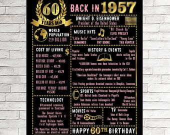 60th Birthday Chalkboard, 60th Birthday for Her, Over The Hill, Born in 1957 60th Birthday Gift 1957 Birthday Poster, 60th Birthday Gift,