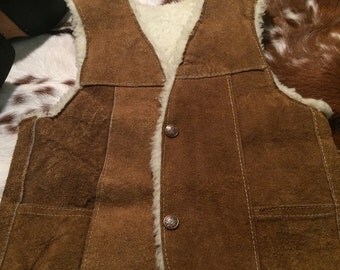 Vintage Childs leather sheepskin vest/cowboy/girl vest,Ranchhand