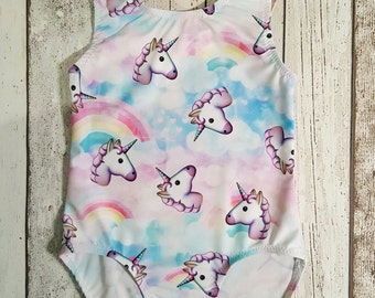 Girls Swimsuit, Unicorn Print, Girls Leotard, Gymnastics Leotard, Dance Leotard, Custom Leotard, Child Leotard, Unicorn Party, Unicorn Emoji