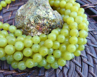8mm Smooth Dark Green Yellow Peridot Beads, 15" strand, natural green peridot, 8mm polished peridot rounds, green stone beads, #R8S-065