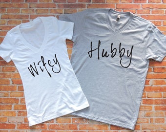 Wifey & Hubby Shirts. Honeymoon Shirts. Hubby Shirt. Wifey Tee. Wifey Shirt. Hubby Tee. Mr. and Mrs. Shirts. Wedding Shirts. Couples Shirts.