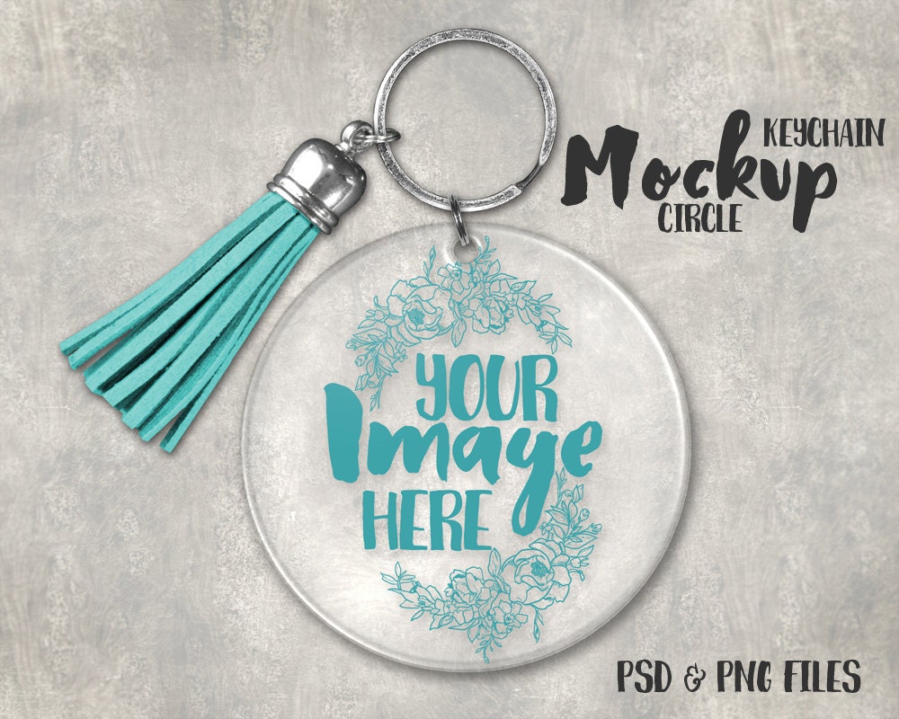 Round Acrylic keychain with tassel template mockup Add your
