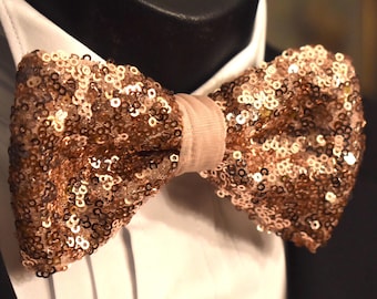 Bow Tie - Sequin - Rose Gold - Handmade -Pre Tied - Wedding - Custom Design - Mens Wear - Necktie - Neckwear - Neck Apparel - Royal Rose