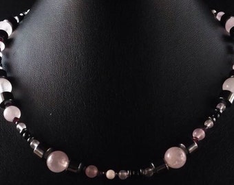 Quartz necklace pink - Hematite