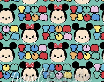 Knit Fabric - Disney Tsum Tsum Mickey & Minnie - Fat Quarter Yard +
