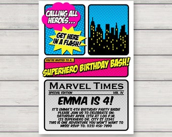 Girl Superhero Invitation - Printable Birthday Party Invitation - Instant Download - Editable Text