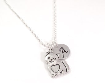 Cat necklace, Cat charm Necklace, Kitty necklace, silver plated 20" ball chain necklace, cat lover, animal lover, cat rescue