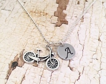 Bicycle charm necklace, Initial Necklace, Personalized stainless steel necklace, charm necklace, cycling charm, for her, bike