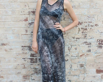 Vintage 90s Sheer Black Tie Dye Dress - Sz S/M 10