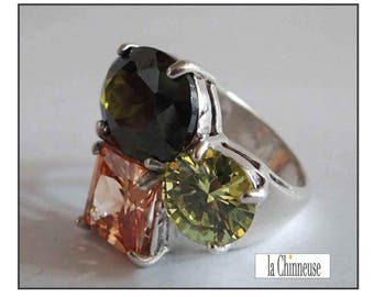 RING silver and Crystal / Vintage Sterling Silver Ring /Bague Vintage silver & cut glass.