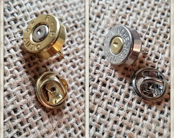 Handmade Spent Bullet Tie Tack Bullet Hat Pin Bullet Lapel Pin Men's Accessories .380 9mm .40 .45