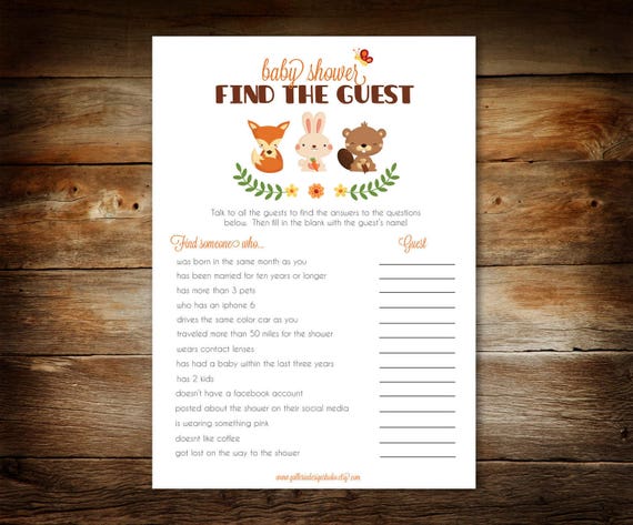 Baby Shower Game Find the Guest Game Printable Woodland