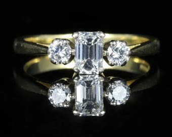 Antique Emerald Cut Diamond Trilogy Ring 18ct Gold
