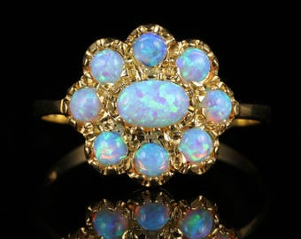Opal Cluster Flower Ring 18ct Gold on Silver