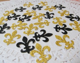 Mardi Gras Fleur de Lis die cuts- Beautiful New Orleans Colors-Gold-Black Glittered - Cardmaking- Fat Tuesday - Confetti-Decor