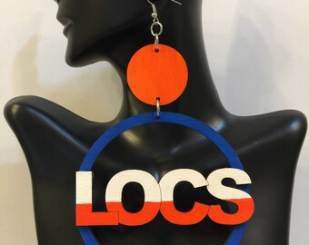 Oversized Hand Painted Blue and Orange Locs Earrings