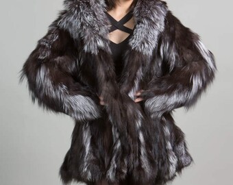 Luxury gift/ Fox Fur Coat Silver all sizes/ Wedding,or anniversary present